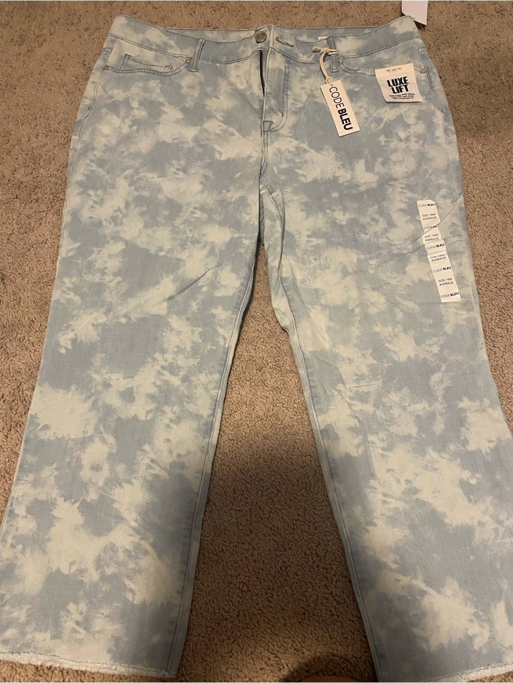 Code Bleu Light Blue & White Tie-Dye capris